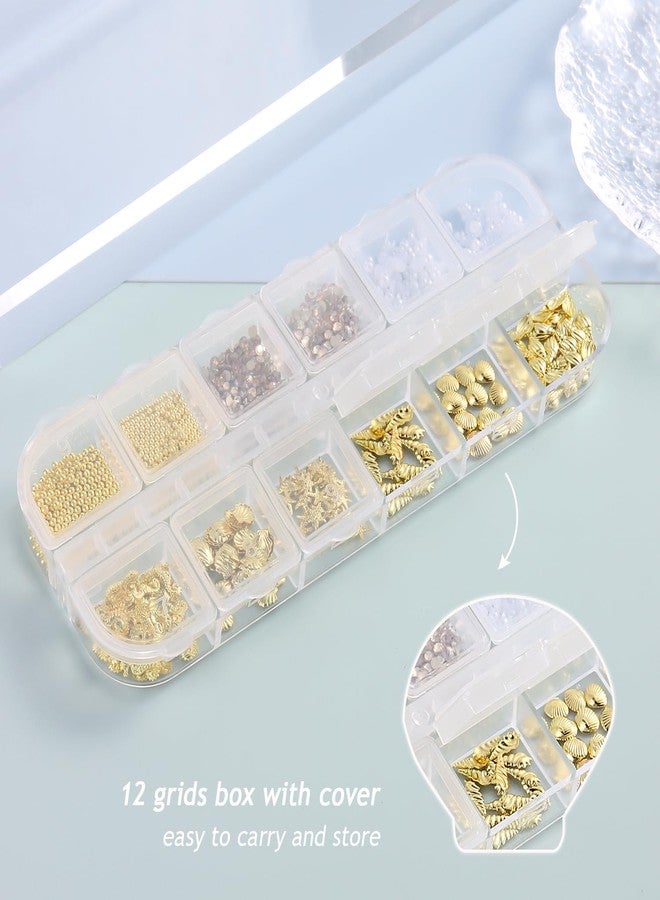 Furtherpretty Summer Nail Charms, 3D Beach Nail Charms Metal Starfish Seashell Tropical Ocean Nail Art Decorations, Gold Beads and Pearls Rhinestones with Tweezers for Manicure, concha nacar para uñas - Image 4